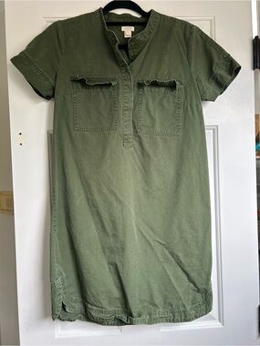 J. Crew Short Sleeve Utility Shirt Dress in Olive Green